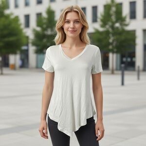 Ivory V Neck Short Sleeve Asymmetrical Top
New